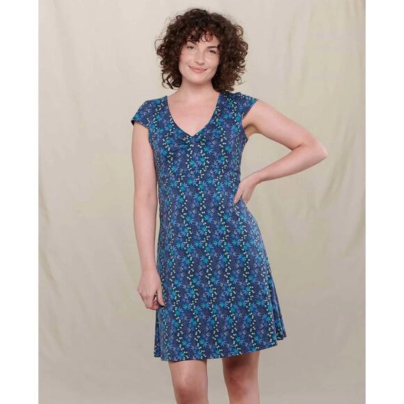NWT Toad & Co Womens XS Rosemarie Mini Dress Blue Floral Comfy Outdoors - Picture 1 of 10